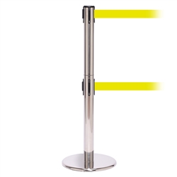 QueuePro 250 Twin, Polished Stainless, Barrier with double 11' Fluorescent Yellow Belt