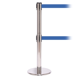 QueuePro 250 Twin, Polished Stainless, Barrier with double 11' Light Blue Belt