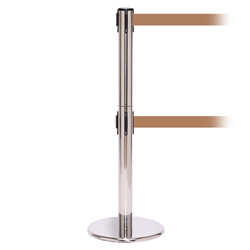 QueuePro 250 Twin, Polished Stainless, Barrier with double 11' Light Brown Belt