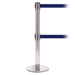 QueuePro 250 Twin, Polished Stainless, Barrier with double 11' Navy Blue Belt