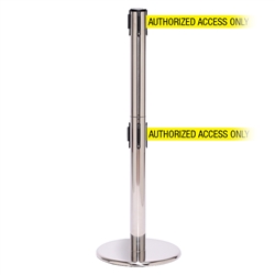 QueuePro 250 Twin, Polished Stainless, Barrier with double 11' AUTHORIZED ACCESS ONLY Belt