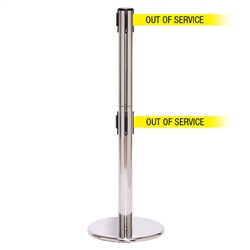 QueuePro 250 Twin, Polished Stainless, Barrier with double 11' OUT OF SERVICE Belt