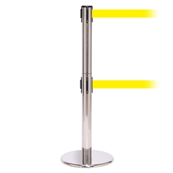 QueuePro 250 Twin, Polished Stainless, Barrier with double 11' Yellow Belt