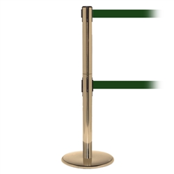 QueuePro 250 Twin, Satin Brass, Barrier with double 11' Dark Green Belt