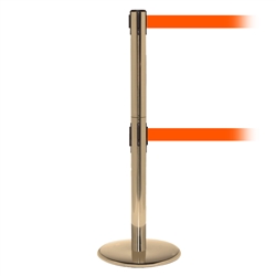 QueuePro 250 Twin, Satin Brass, Barrier with double 11' Fluorescent Orange Belt