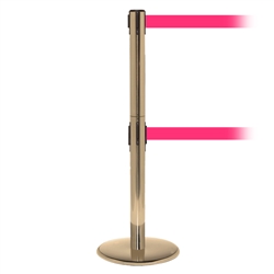 QueuePro 250 Twin, Satin Brass, Barrier with double 11' Fluorescent Pink Belt