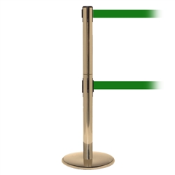 QueuePro 250 Twin, Satin Brass, Barrier with double 11' Green Belt