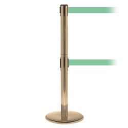 QueuePro 250 Twin, Satin Brass, Barrier with double 11' Light Green Belt