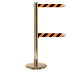 QueuePro 250 Twin, Satin Brass, Barrier with double 11' Orange/Black Diagonal Belt