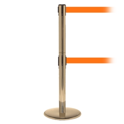 QueuePro 250 Twin, Satin Brass, Barrier with double 11' Orange Belt