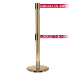 QueuePro 250 Twin, Satin Brass, Barrier with double 11' AUTHORIZED ACCESS ONLY - RED Belt