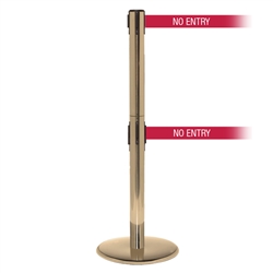 QueuePro 250 Twin, Satin Brass, Barrier with double 11' NO ENTRY Belt