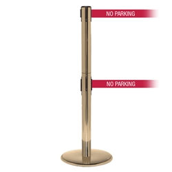 QueuePro 250 Twin, Satin Brass, Barrier with double 11' NO PARKING Belt