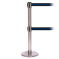 QueuePro 250 Twin, Satin Chrome, Barrier with double 11' Black/Blue Stripe Belt