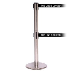 QueuePro 250 Twin, Satin Chrome, Barrier with double 11' THIS LINE IS CLOSED Belt