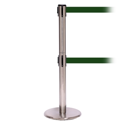 QueuePro 250 Twin, Satin Chrome, Barrier with double 11' Dark Green Belt