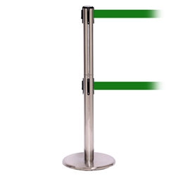 QueuePro 250 Twin, Satin Chrome, Barrier with double 11' Green Belt