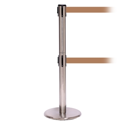 QueuePro 250 Twin, Satin Chrome, Barrier with double 11' Light Brown Belt