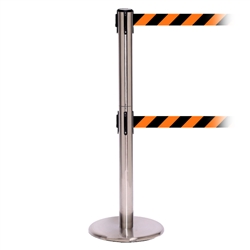 QueuePro 250 Twin, Satin Chrome, Barrier with double 11' Orange/Black Diagonal Belt