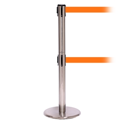 QueuePro 250 Twin, Satin Chrome, Barrier with double 11' Orange Belt