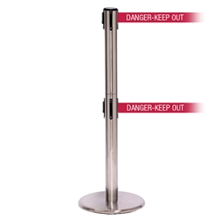 QueuePro 250 Twin, Satin Chrome, Barrier with double 11' DANGER-KEEP OUT - RED Belt