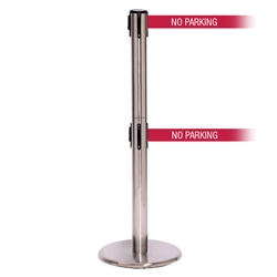 QueuePro 250 Twin, Satin Chrome, Barrier with double 11' NO PARKING Belt
