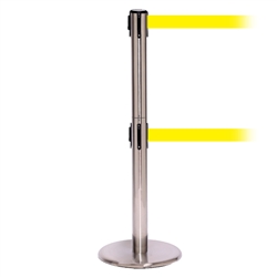 QueuePro 250 Twin, Satin Chrome, Barrier with double 11' Yellow Belt