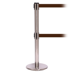 QueuePro 250 Twin, Satin Stainless, Barrier with double 11' Brown Belt