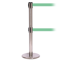 QueuePro 250 Twin, Satin Stainless, Barrier with double 11' Light Green Belt