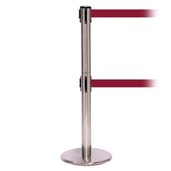 QueuePro 250 Twin, Satin Stainless, Barrier with double 11' Maroon Belt