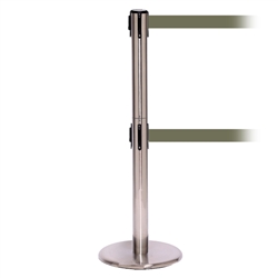 QueuePro 250 Twin, Satin Stainless, Barrier with double 11' Olive Green Belt