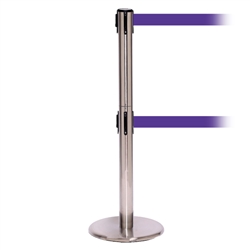 QueuePro 250 Twin, Satin Stainless, Barrier with double 11' Purple Belt