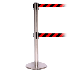 QueuePro 250 Twin, Satin Stainless, Barrier with double 11' Red/Black Diagonal Belt