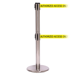 QueuePro 250 Twin, Satin Stainless, Barrier with double 11' AUTHORIZED ACCESS ONLY Belt