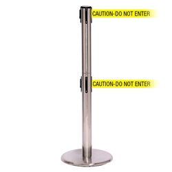 QueuePro 250 Twin, Satin Stainless, Barrier with double 11' CAUTION-DO NOT ENTER Belt