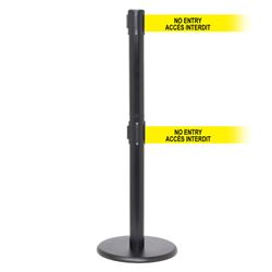 QueuePro 250 Twin Xtra, Black, Barrier with double 3" wide 11' ACCES INTERDIT Belt