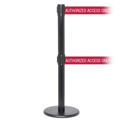 QueuePro 250 Twin Xtra, Black, Barrier with double 3" wide 11' AUTHORIZED ACCESS ONLY - RED Belt