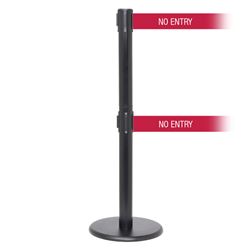 QueuePro 250 Twin Xtra, Black, Barrier with double 3" wide 11' NO ENTRY Belt