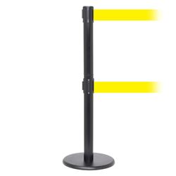 QueuePro 250 Twin Xtra, Black, Barrier with double 3" wide 11' Yellow Belt