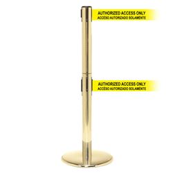 QueuePro 250 Twin Xtra, Polished Brass, Barrier with double 3" wide 11' ACCESO AUTORIZADO SOLAMENTE Belt