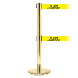QueuePro 250 Twin Xtra, Polished Brass, Barrier with double 3" wide 11' ACCES INTERDIT Belt