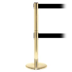 QueuePro 250 Twin Xtra, Polished Brass, Barrier with double 3" wide 11' Black Belt
