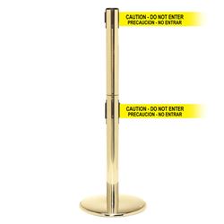 QueuePro 250 Twin Xtra, Polished Brass, Barrier with double 3" wide 11' PRECAUCION - NO ENTRAR Belt