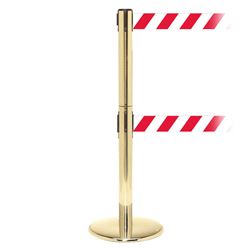 QueuePro 250 Twin Xtra, Polished Brass, Barrier with double 3" wide 11' Red/White Diagonal Belt