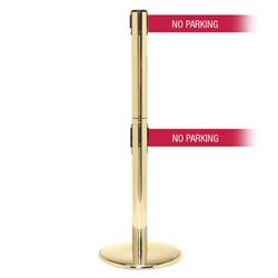 QueuePro 250 Twin Xtra, Polished Brass, Barrier with double 3" wide 11' NO PARKING Belt
