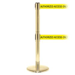 QueuePro 250 Twin Xtra, Polished Brass, Barrier with double 3" wide 11' AUTHORIZED ACCESS ONLY Belt