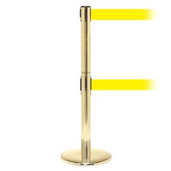 QueuePro 250 Twin Xtra, Polished Brass, Barrier with double 3" wide 11' Yellow Belt