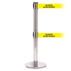 QueuePro 250 Twin Xtra, Polished Chrome, Barrier with double 3" wide 11' ACCES INTERDIT Belt