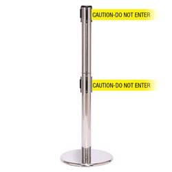 QueuePro 250 Twin Xtra, Polished Chrome, Barrier with double 3" wide 11' CAUTION-DO NOT ENTER Belt