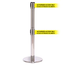 QueuePro 250 Twin Xtra, Polished Stainless, Barrier with double 3" wide 11' ACCESO AUTORIZADO SOLAMENTE Belt